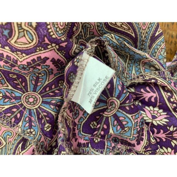 Indian VTG Silk Blend Paisley Floral Boho Sun Dress Flowing Fairy Bow Ruffle - Picture 6 of 14